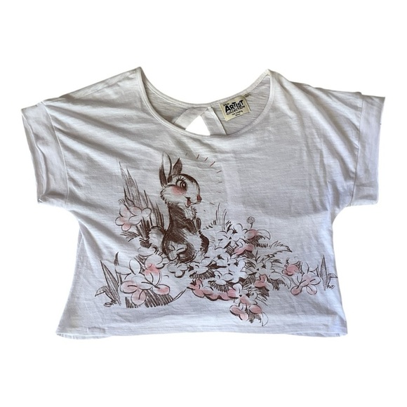 Disney Tops - Disney Artist Collection Thumper Crop Top Size XS Bunny Floral Graphic Back Slit